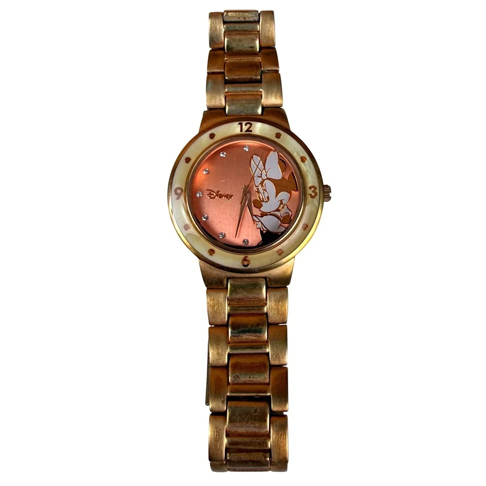 Disney Minnie Mouse Rose Gold Tone Watch Accutime Needs Battery